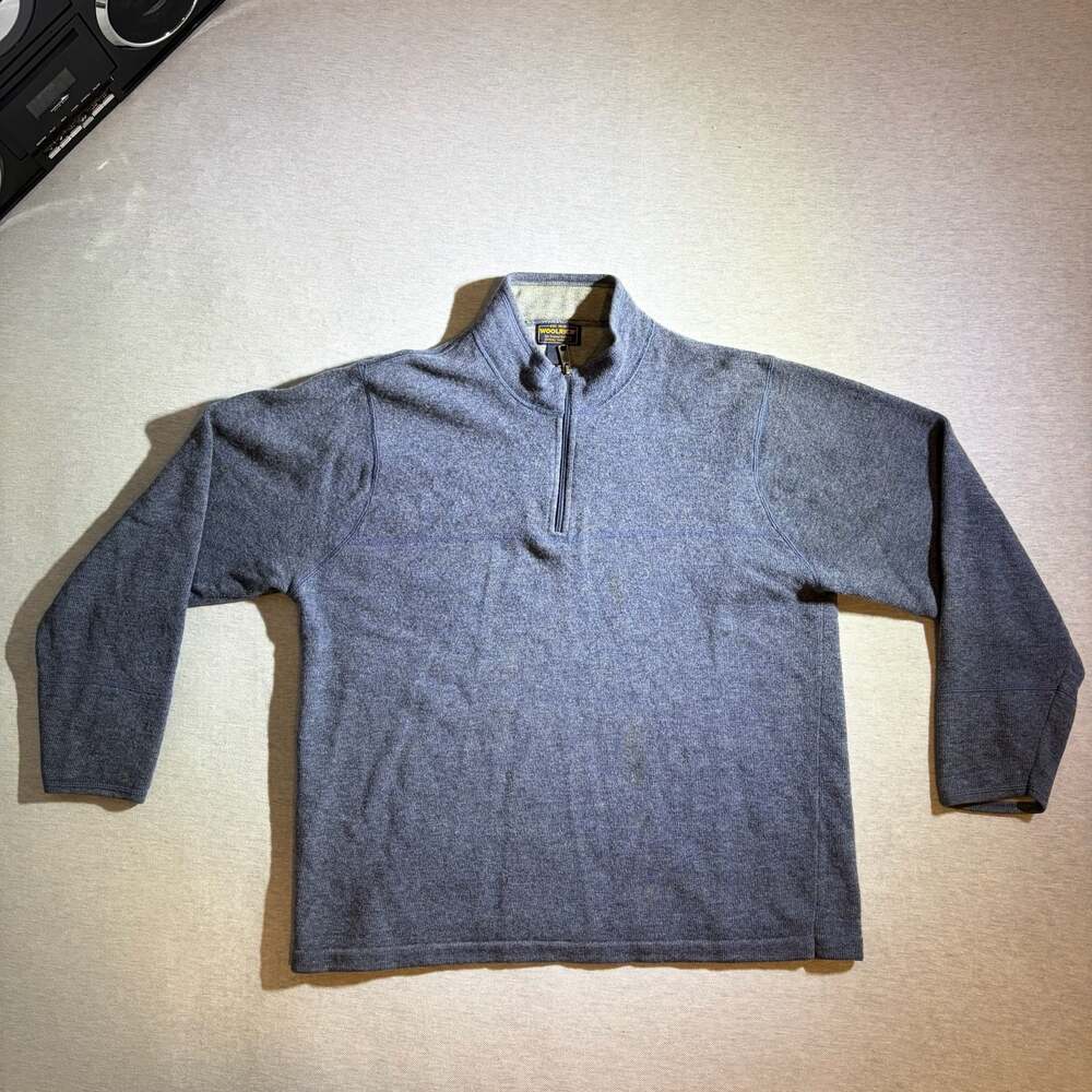 Woolrich Men's 1/4 Zip Pullover Sweater in Denim Blue 100% Lambswool